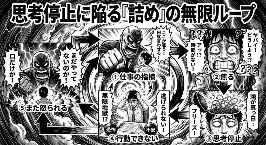 仕事の指摘
焦る
思考停止
行動できない
また怒られる